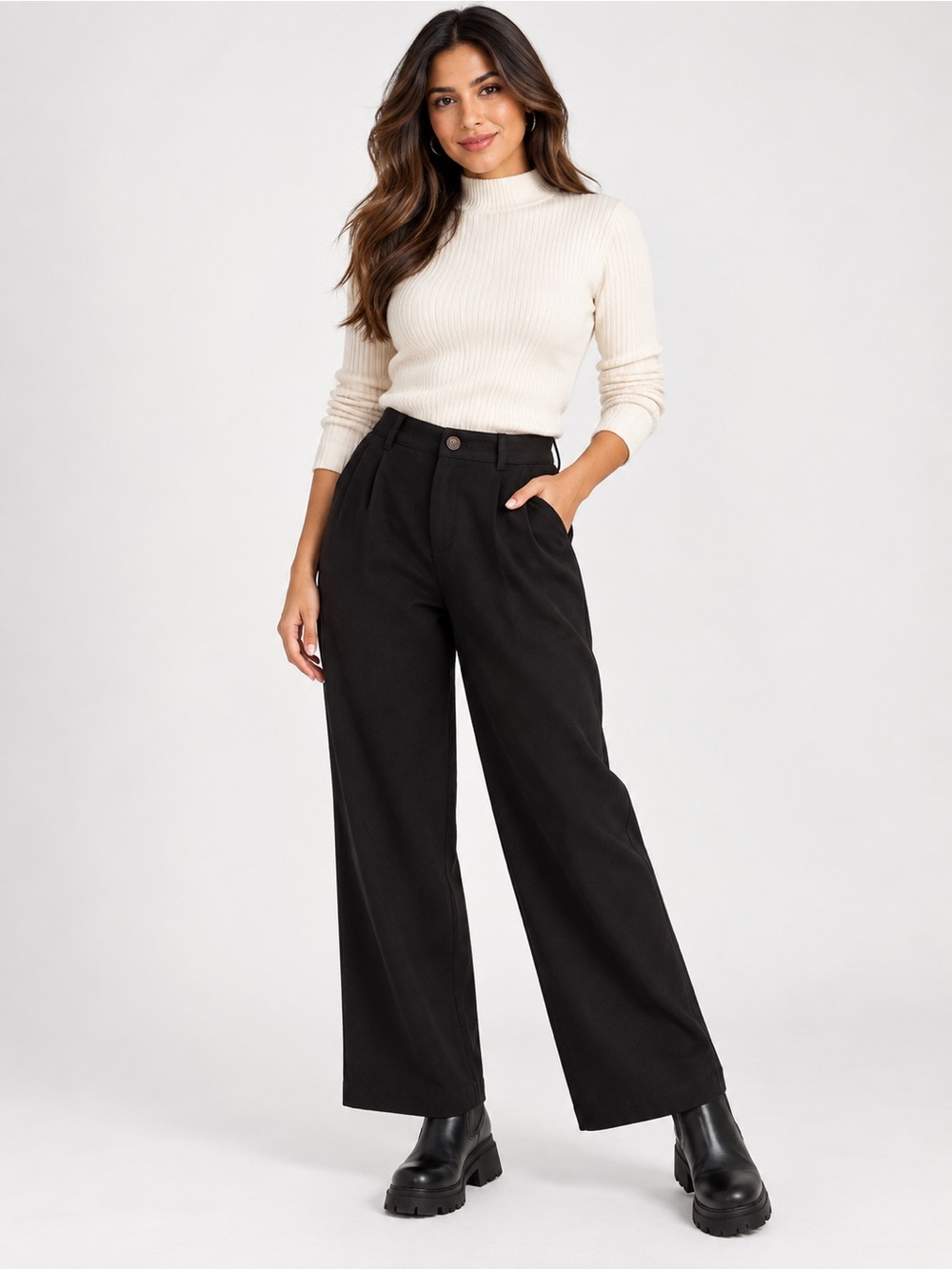 Mandalay & Co. Black Pleated Wide Leg Utility Chino Pants S, M, L